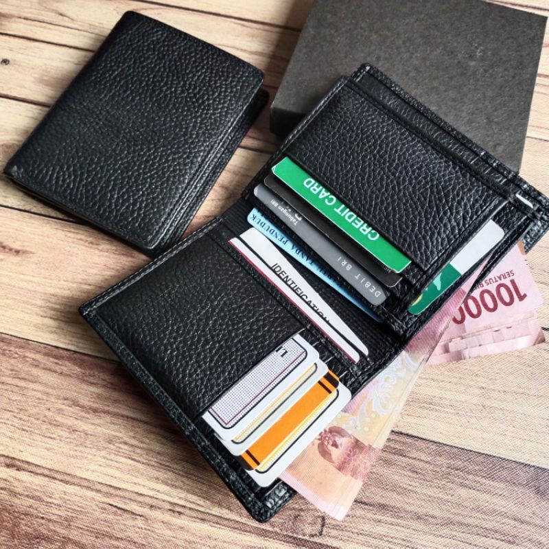 Dompet Asli Kulit Lipat Buku/Dompet Casual Tiga Dimensi Polos Kulit Asli