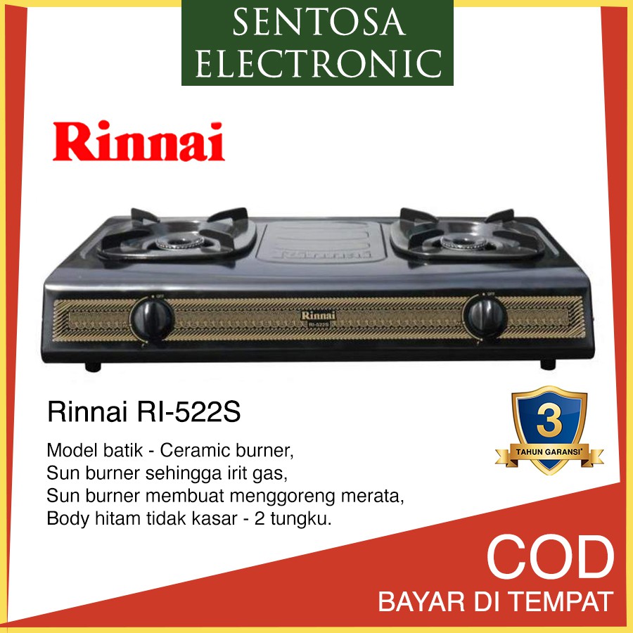 Kompor gas Rinnai RI-522S Kompor Gas 2 tungku Model Baru