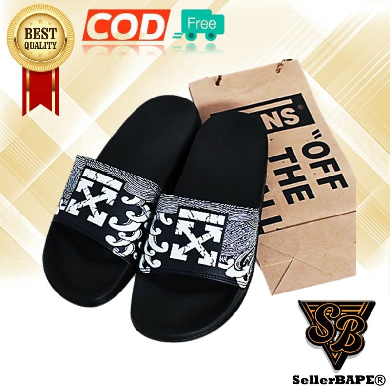 Sendal Jepit Selop Pria Wanita Logo Off White X MID WTR Character Sandal Slop Murah free paper bag