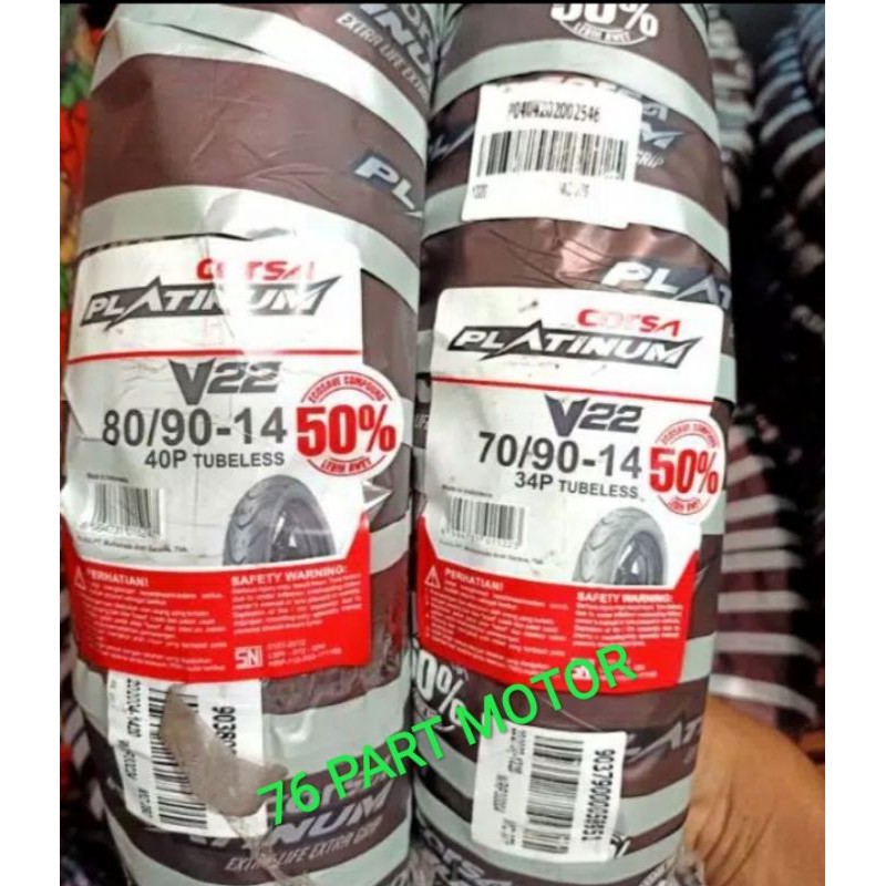 PAKET BAN TUBLES MATIC CORSA V22 70/90 + 80/90 RING 14 FREE PENTIL