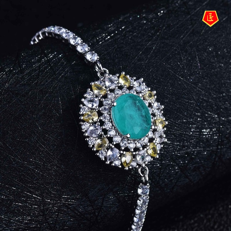 [Ready Stock]New Luxury Full Diamond Natural Paraiba Tourmaline Bracelet