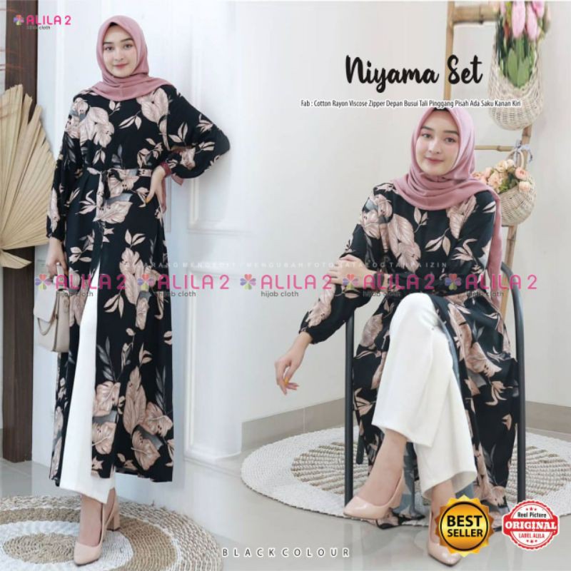 One Set Niyama | One Set Rayon Lengan Balon | Setelan wanita