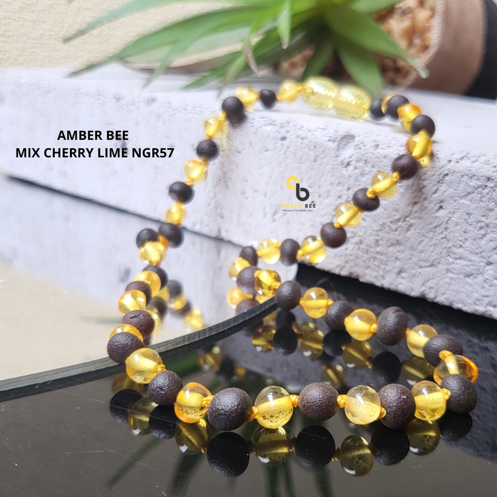 Kalung Amber Anak Premium Combine Lime Cherry NCLC57 By Amber Bee