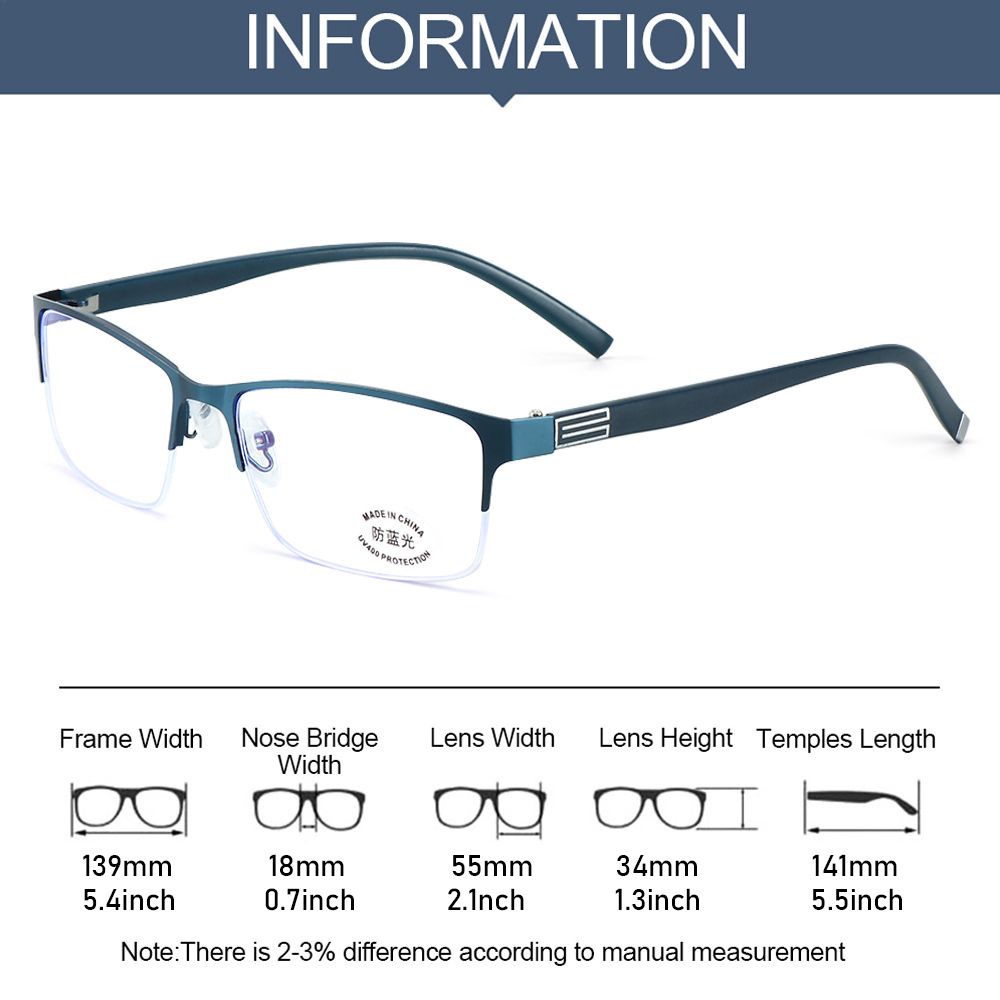 ROW Fashion Business Eyeglasses Classic Anti-Blue Light Ultra Light Glasses Men Half Frame Simple Vintage Eye Protection/Multicolor