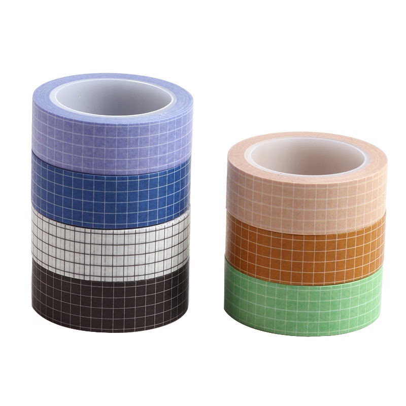 15mmx10m 7 Colors/set Journal Sticker Solid Color Grid Washi Tape Masking Tape for Scrapbooking