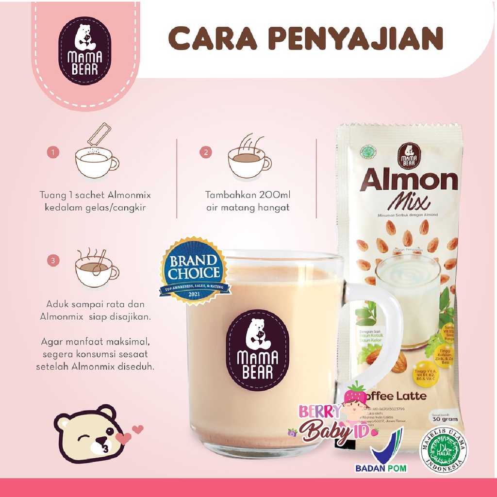 Mama Bear Almon Mix Pelancar ASI Booster Almond Cokelat Alpukat Taro Coffee Latte Caramel Strawberry Berry Mart