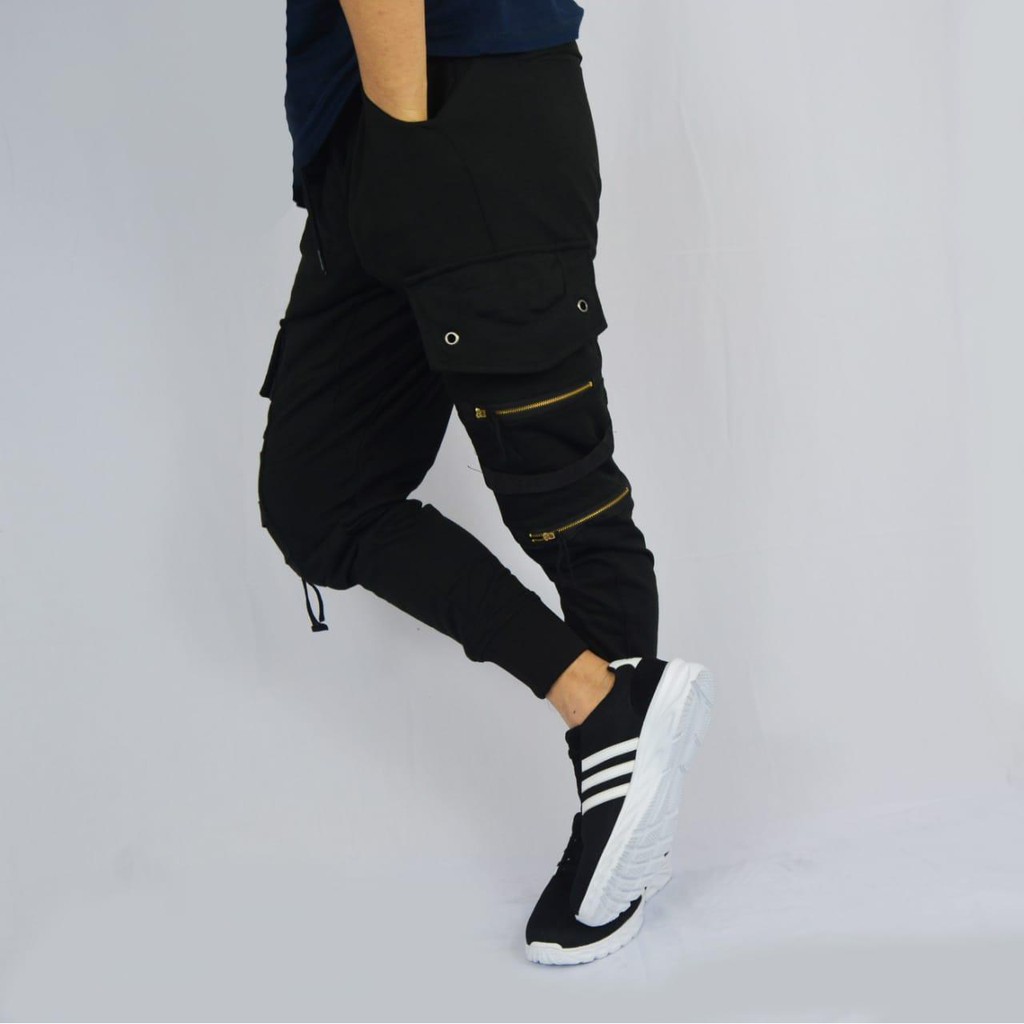 Celana Jogger Joger Pria Wanita Sweatpants Panjang Double Zipper Bahan Baby Terry Training Olahraga Cargo Kargo Dewasa