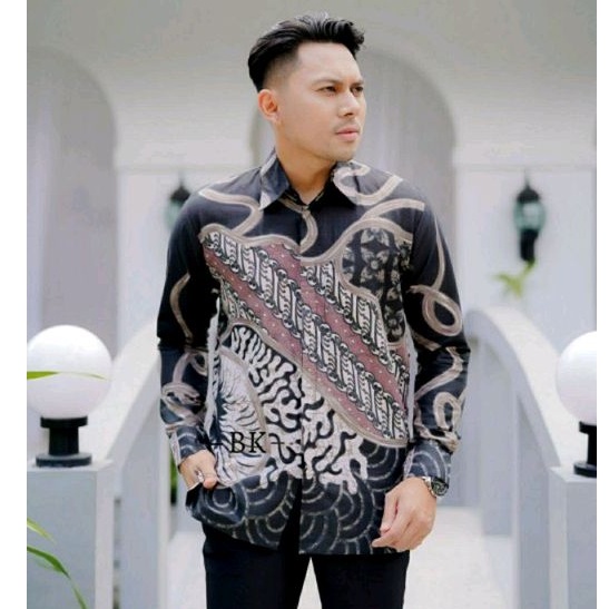 Atasan Batik Pria Terbaru Anyar TjGrup Lengan Panjang Modern Casual Modis Soloan Size M L XL XXL XXXL Batik Pria Hitam