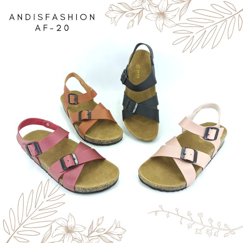 Sandal Birken Wanita Sendal Selop Motif Gesper Andis AF20