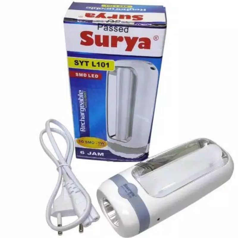 Lampu Emergency + Senter LED 10 SMD+1W Recharge SYT L101 Surya