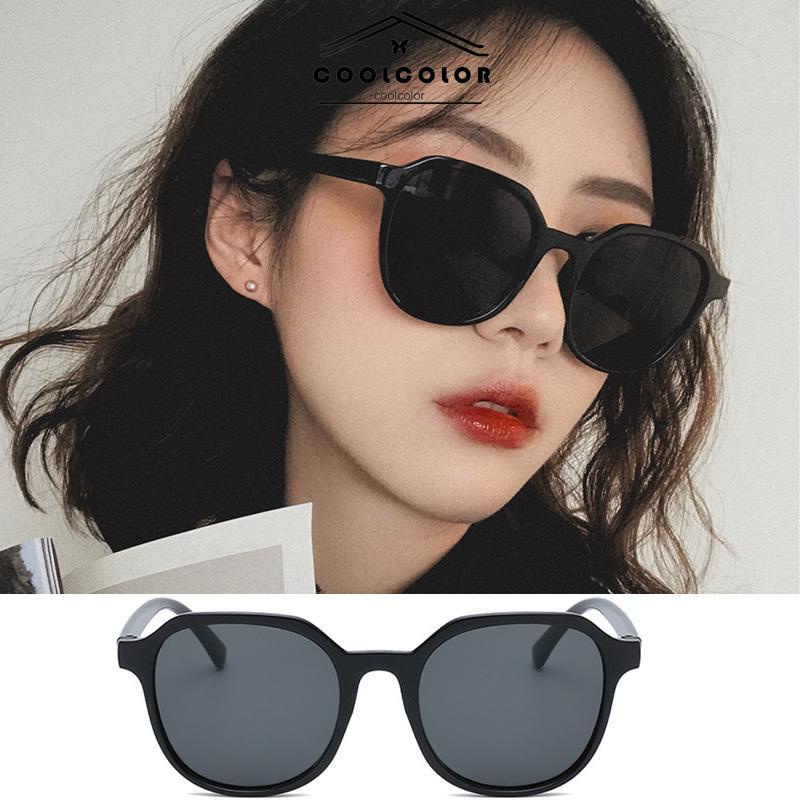 COD Kacamata Hitam Pria / Wanita Model Retro Oval Frame Oval Untuk Wajah Bulat / Besar- cl