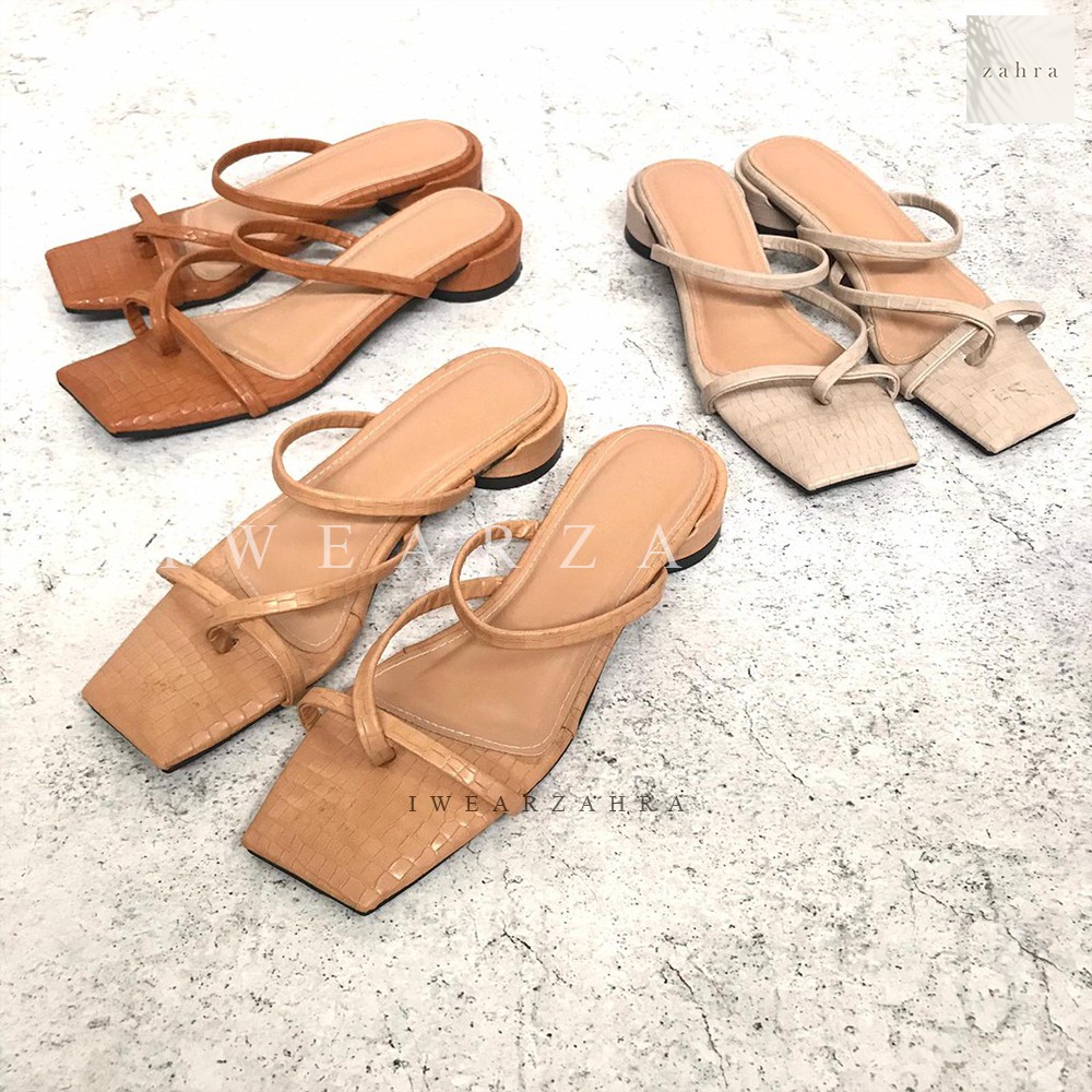 CORA CROCO SANDAL - sendal teplek slop slip jepit kulit heels tali hak santai wanita nyaman