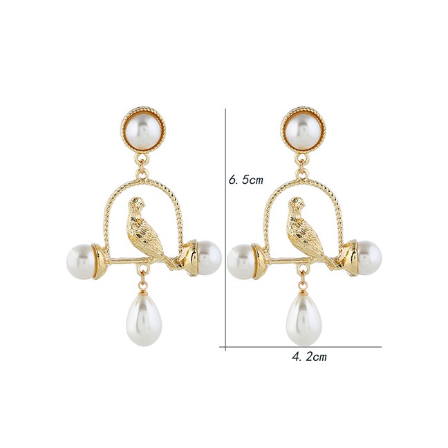 LRC Anting Tusuk Fashion Gold Brass Bird Earrings F40659