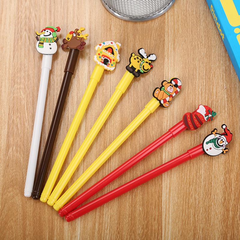 2pcs / Set Pulpen Gel Bahan Silikon Motif Kartun Santa Claus Untuk Hadiah