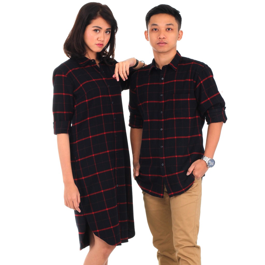Benhill/Kemeja Couple/Flanell Hitam Garis Merah Art.0559-71235-24767-71233/Ramayana Cijantung