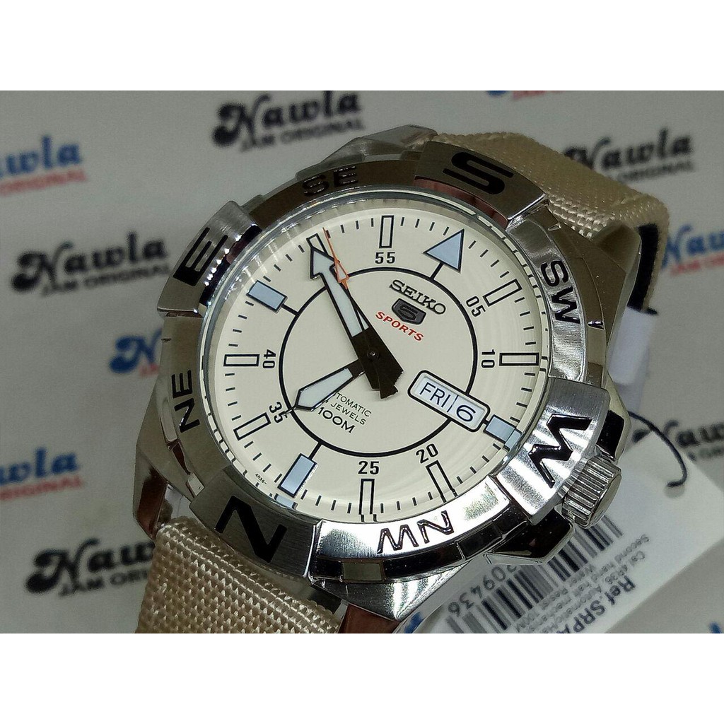 Seiko 5 Sports SRPA67K1 Beige Canvas Leather - Jam Tangan Pria SRPA67