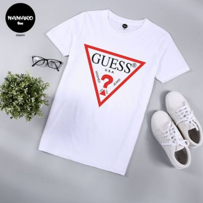 Kaos Distro Logo Guess Baju Tulisan Ootd Pria Wanita Dewasa Anak Tshirt Tee Hitam Black 30s