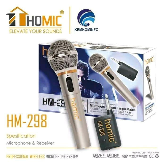 Mic Microphone Homic HM-298 Single Wireless Full Metal Karaoke Original HM 298
