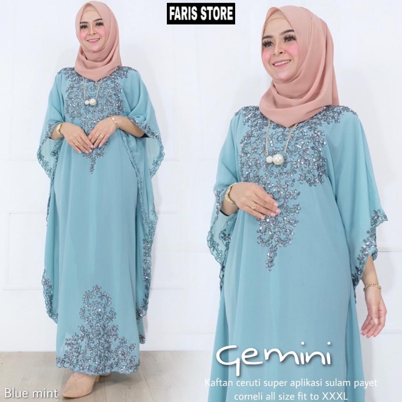Kaftan Agatha Luna Asmiranda Gemini Isyana Chloe Aliyah Gamis Jumbo Original-Blue Mint
