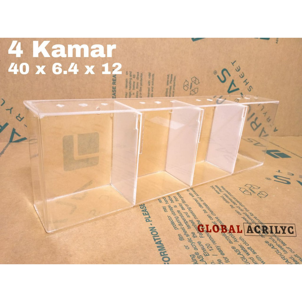 Soliter Akrilik Cupang 4 Kamar 40 x 6.4 x 12 2mm / AQUARIUM CUPANG