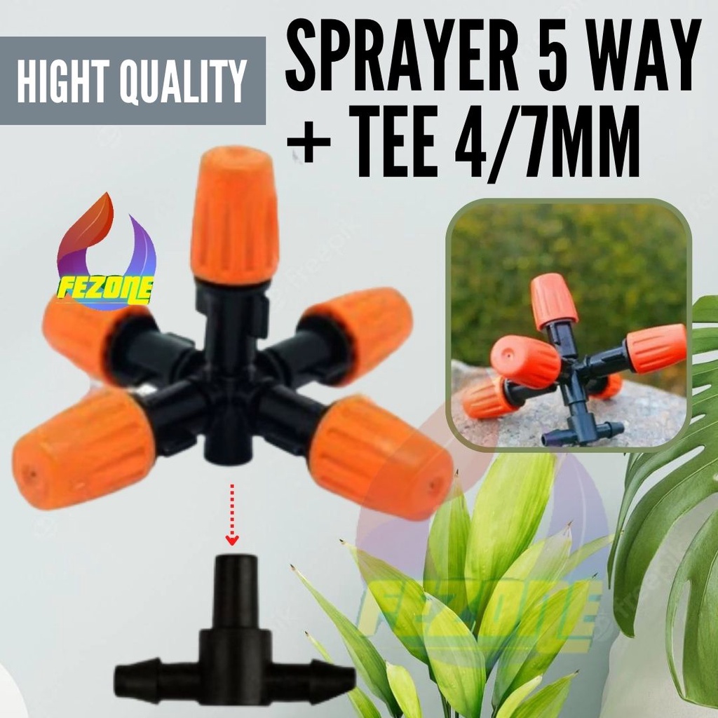 SPRAYER KABUT 5 ARAH /5 WAY TEE 4X6MM 4X67MM UNTUK PERTANIAN TAMAN BERKEBUN FEZONE