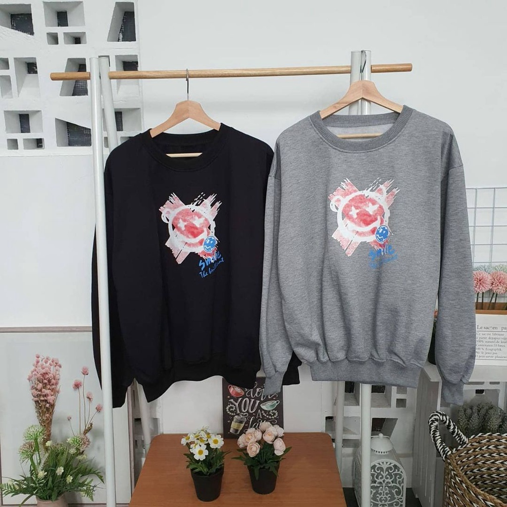 X Smile Sweater XXL Motif Print Outfit Pria Dan Wanita Kpop Style