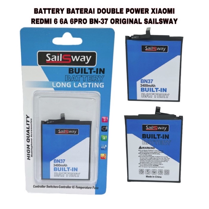 BATTERY DOUBLE POWER XIAOMI REDMI 6 6A 6PRO BN-37 ORIGINAL SAILSWAY