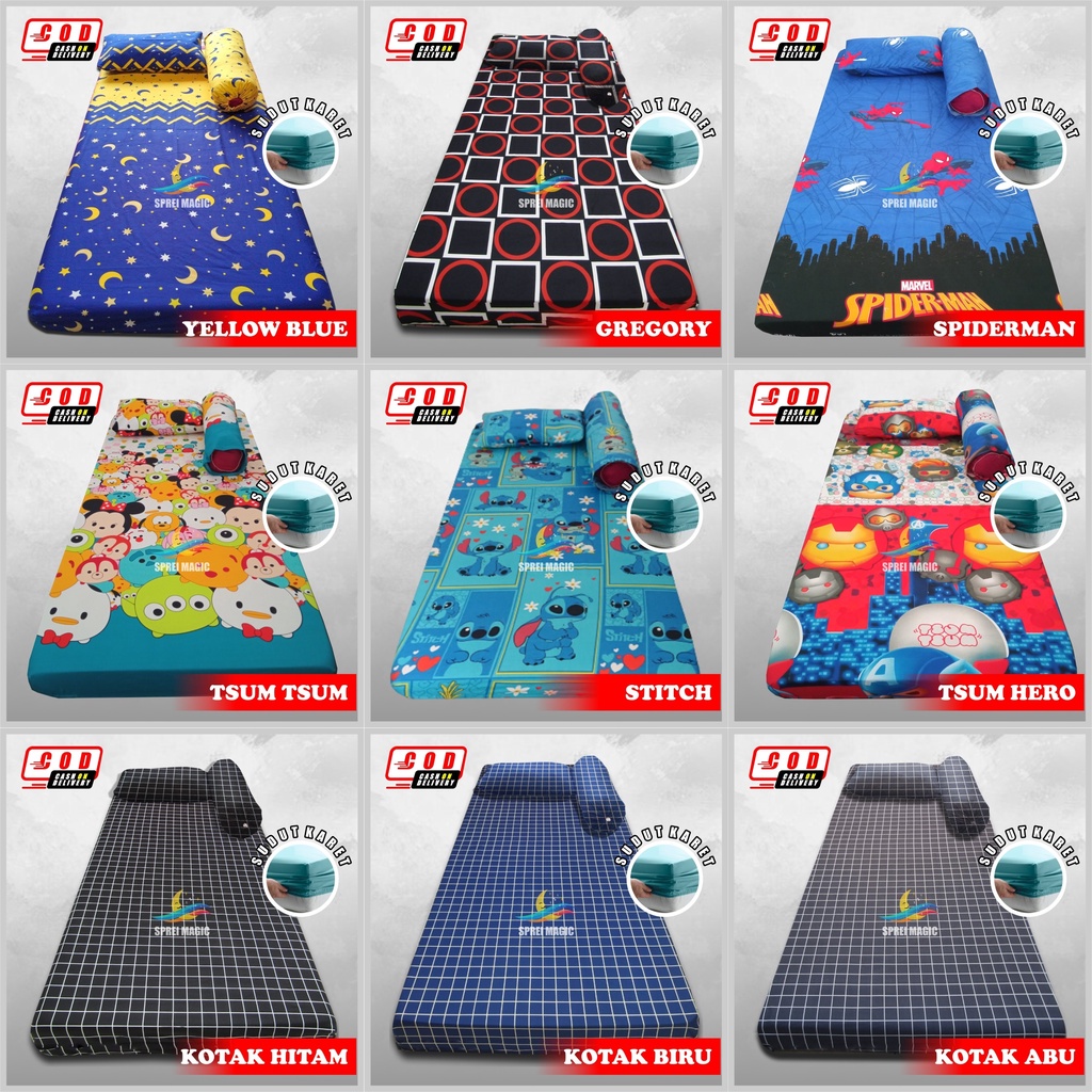 Sprei single uk 100x200 motif kotak kotak dan karakter