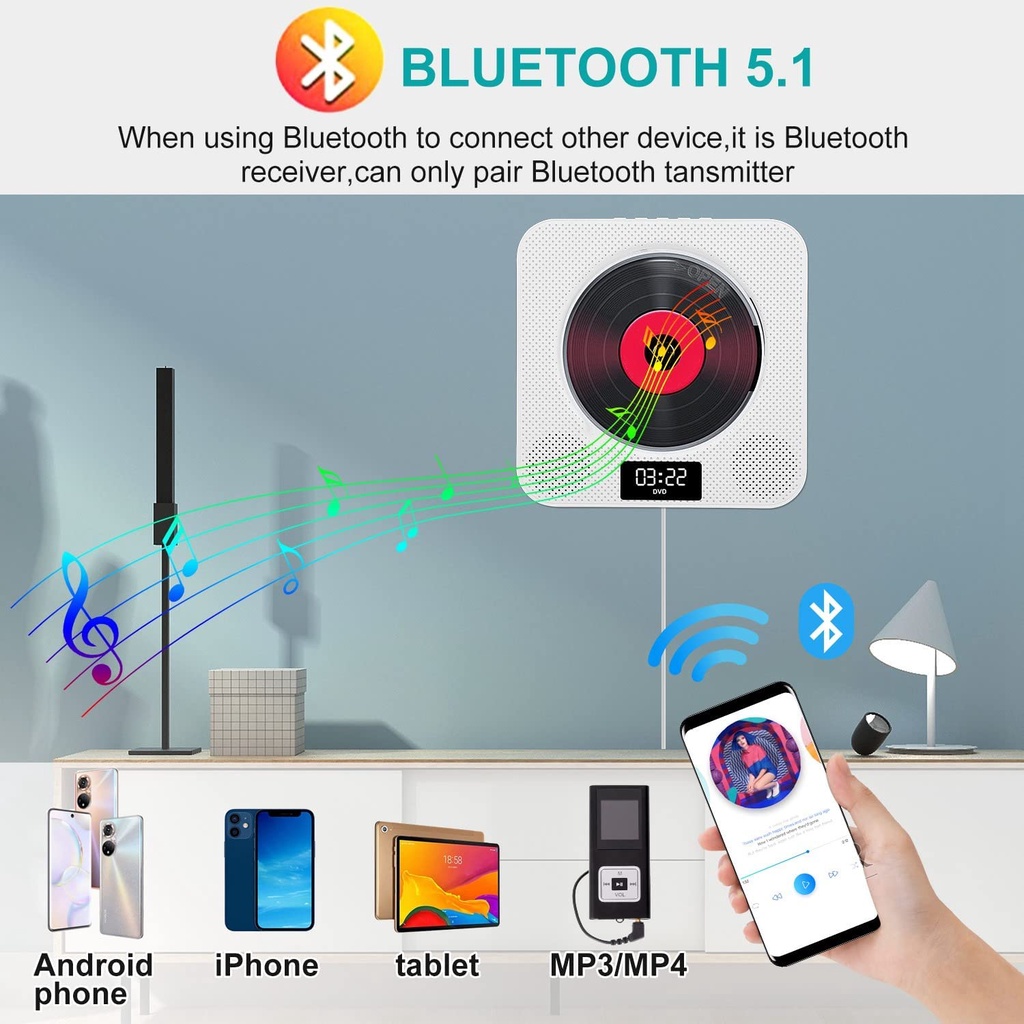 Portable CD DVD Music Player Wall Mountable Bluetooth CD Player dengan Layar Home Audio dengan Remot