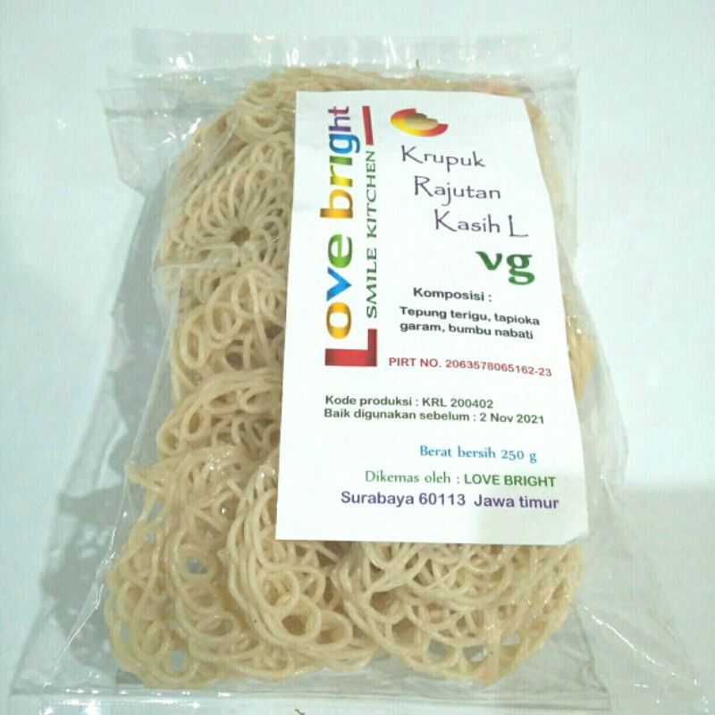 

KERUPUK RAJUTAN KASIH L, VEGAN,250, LOVE BRIGHT
