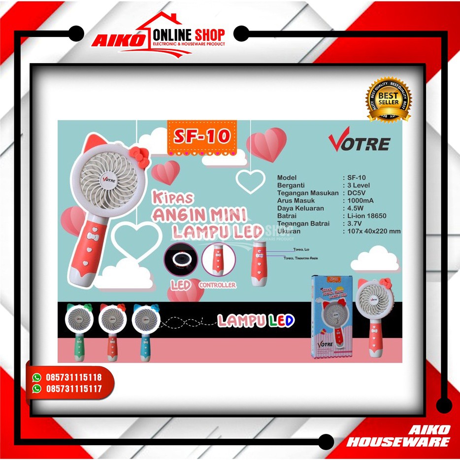 KIPAS GENGGAM KIPAS ANGIN + LAMPU LED VOTRE SF 10 KIPAS MINI