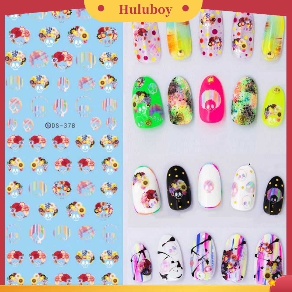 Huluboy Huluboy♡ Stiker Kuku Transfer Air Desain Bulan Kucing Tengkorak Element Gaya Harajuku Untuk Dekorasi Nail Art