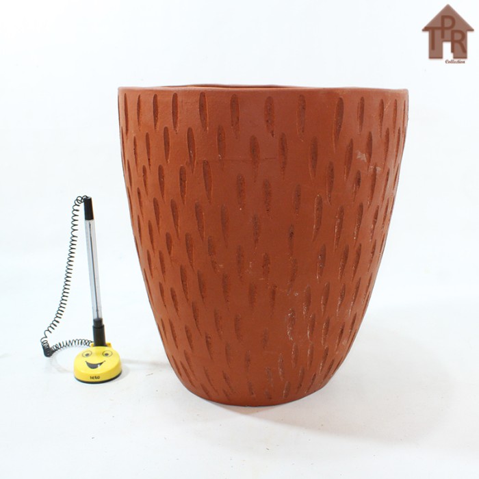 Terakota - pot bunga tanah liat model Tirus motif hujan / rintik T25