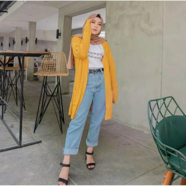 Mylea kardigan panjang rajut salur / Long cardy rajut premium