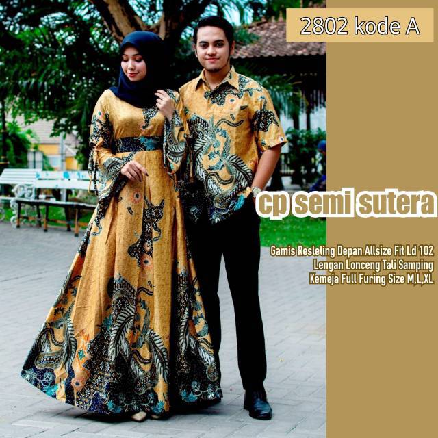 2802 Couple Gamis Semi Sutra Sutera Mewah Glamour Exclusive Gamis Batik Sarimbit Pesta Kondangan Shopee Indonesia