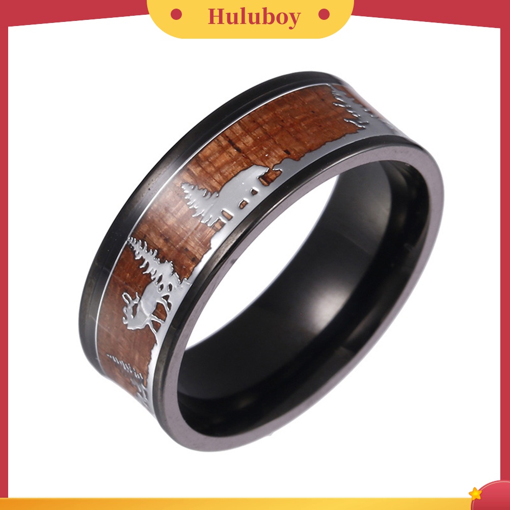 Huluboy Cincin Siluet Rusa Bahan Titanium Steel Untuk Pria / Wanita