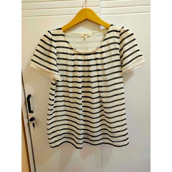 atasan wanita grove necklane stripe sifon blouse