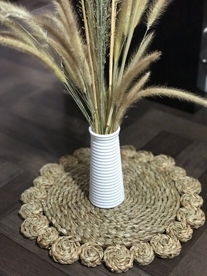 Placemat Seagrass Matahari Natural List Hitam Diameter 35 Cm