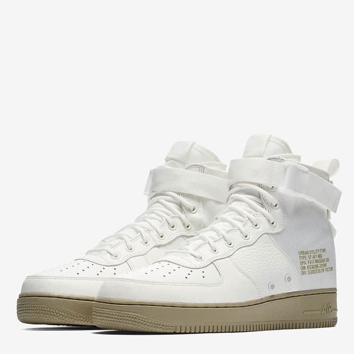 SNEAKERS COWOK HITAM BIRU MISTY  Nike Air Force 1 SF1 MID White Ivory Olive