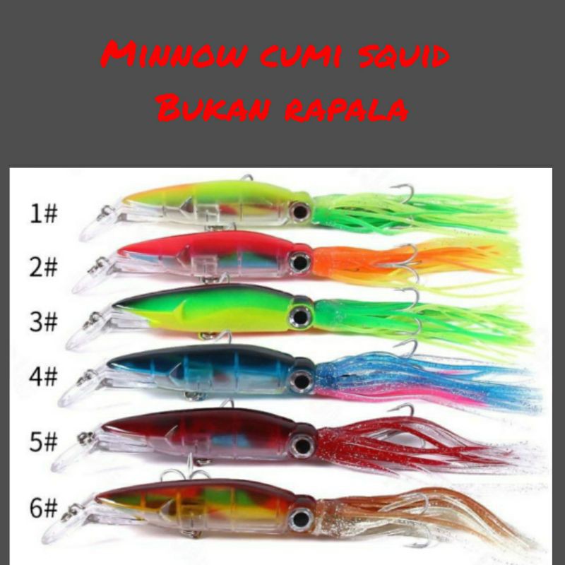 Minnow Cumi Squid Umpan Trolling Bukan Rapala