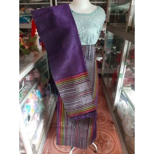 Hanya 1 set SONGKET ICCOR MOROR TENUN TANGAN TARUTUNG WARNA UNGU SILVER