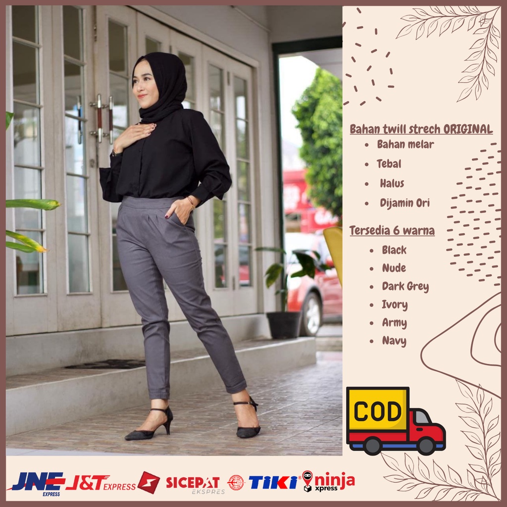 Celana Kerja Celana Wanita kekinian Panjang Bahan Karet Melar Jumbo Big Size Eliza Pants
