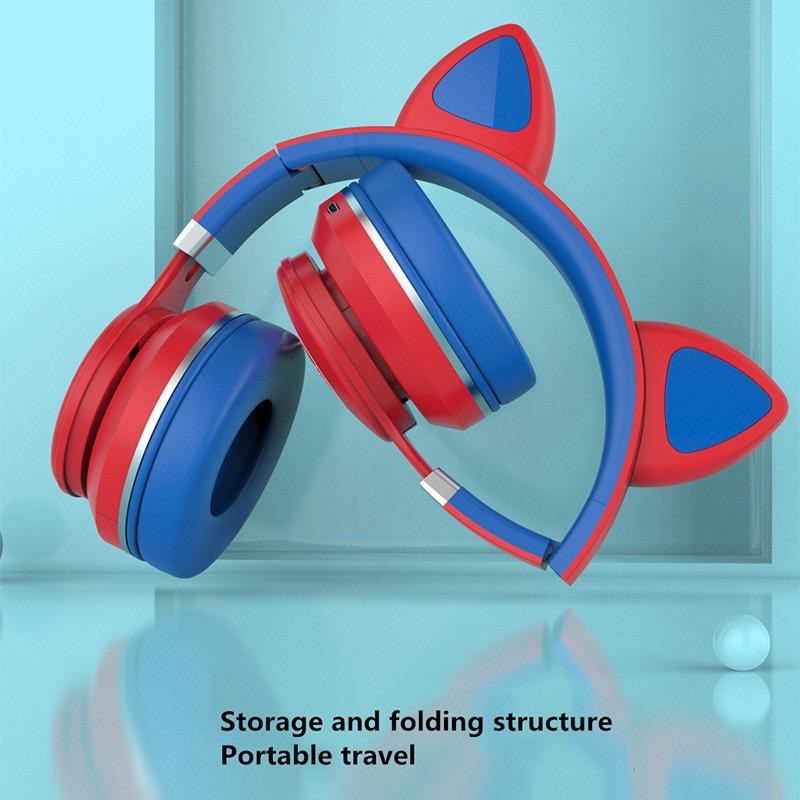 Bando Bluetooth Headphone Cat LED 031 LUMINOUS / Wireless Bando Kucing Macaron