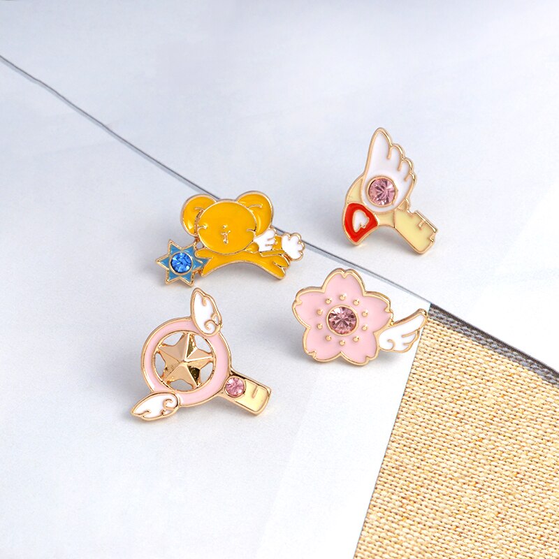 Card Captor Sakura Clow Card Wings Bintang Tongkat Burung KERO Bros Denim Pin Lencana Animasi Jepang Perhiasan