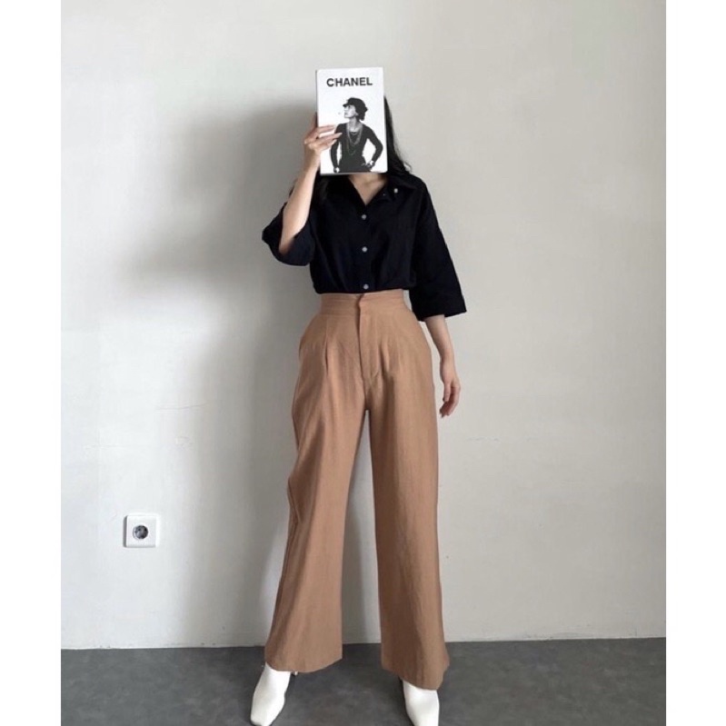 Highwaist kulot linen wanita premium