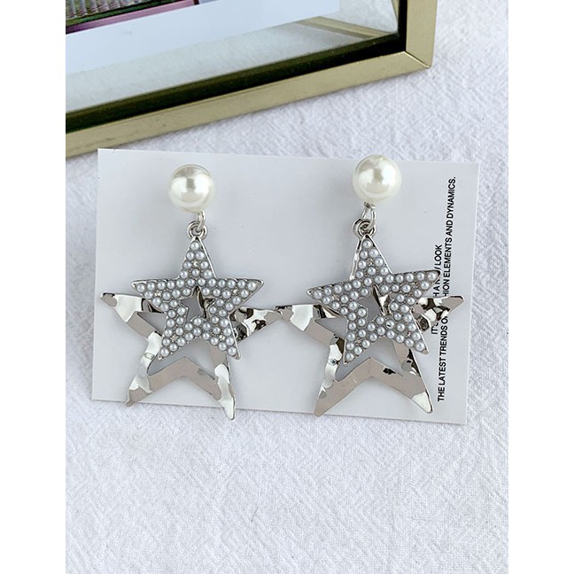 LRC Anting Tusuk Fashion Gold Alloy Pearl Pentagram Stud Earrings F66533