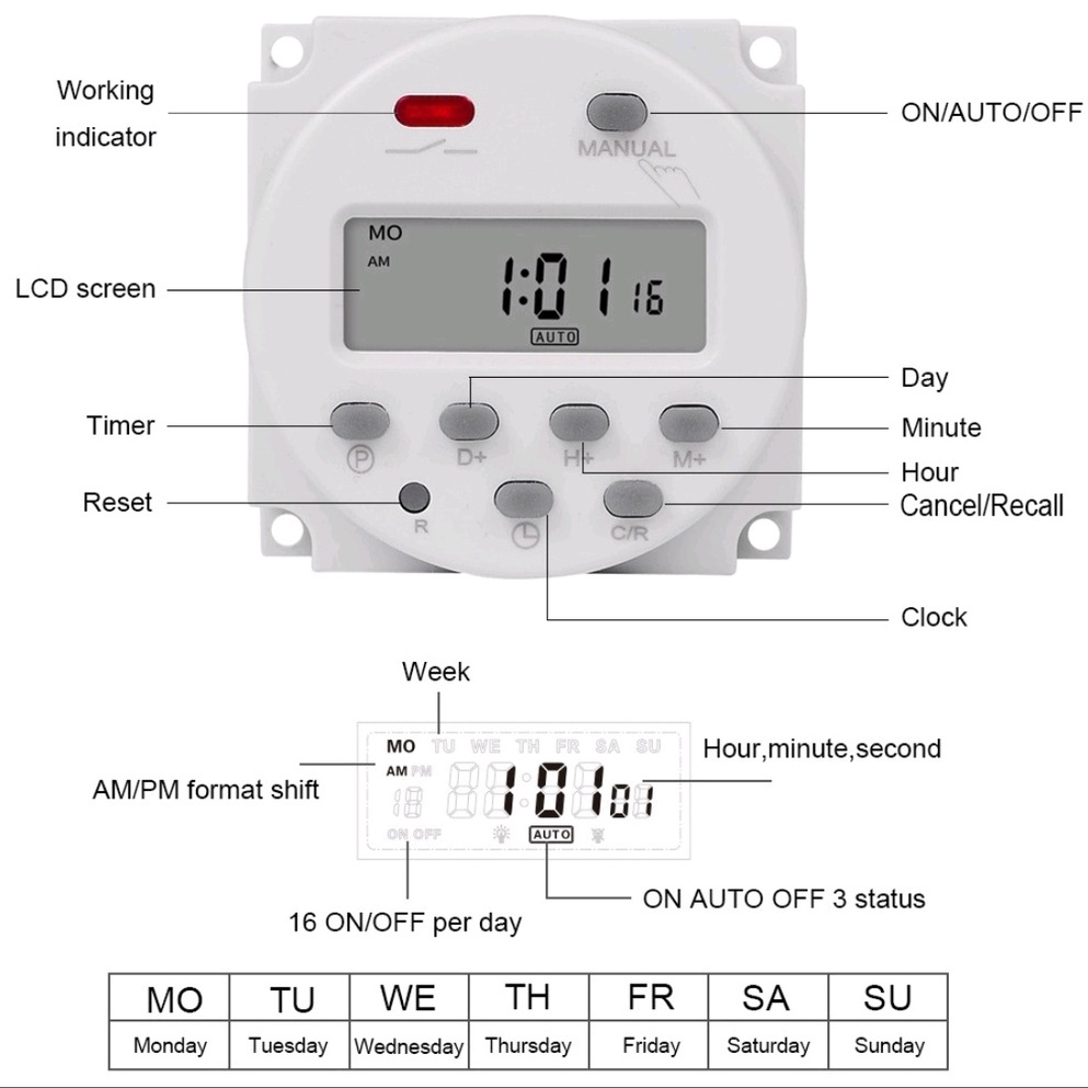 Timer Switch Digital Time Delay Relay 220V 12V CN101A Untuk Lampu Digital Timer Programmable On Off