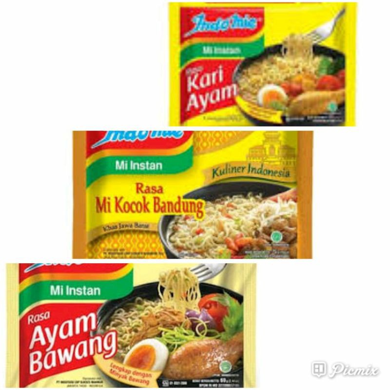 Indomie Ayam Bawang, Indomie Mie Kocok Bandung, Indomie Kari Ayam