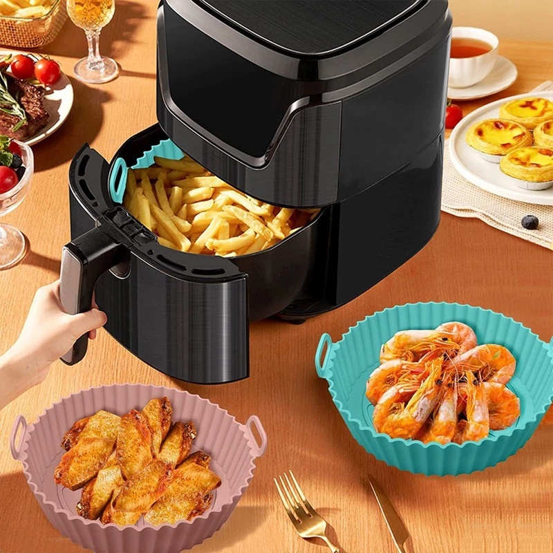 Nampan Air Fryer Bentuk Bulat Bahan Silikon Reusable Mudah Dibersihkan