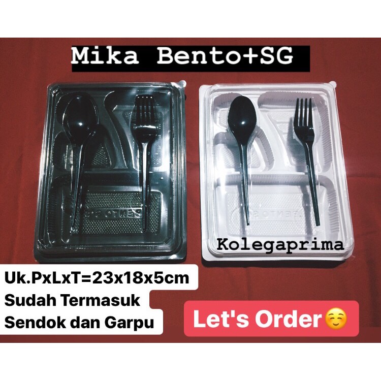 MIKA BENTO SEKAT 4 DENGAN SENDOK GARPU/ TRAY BENTO SG ISI 50PCS